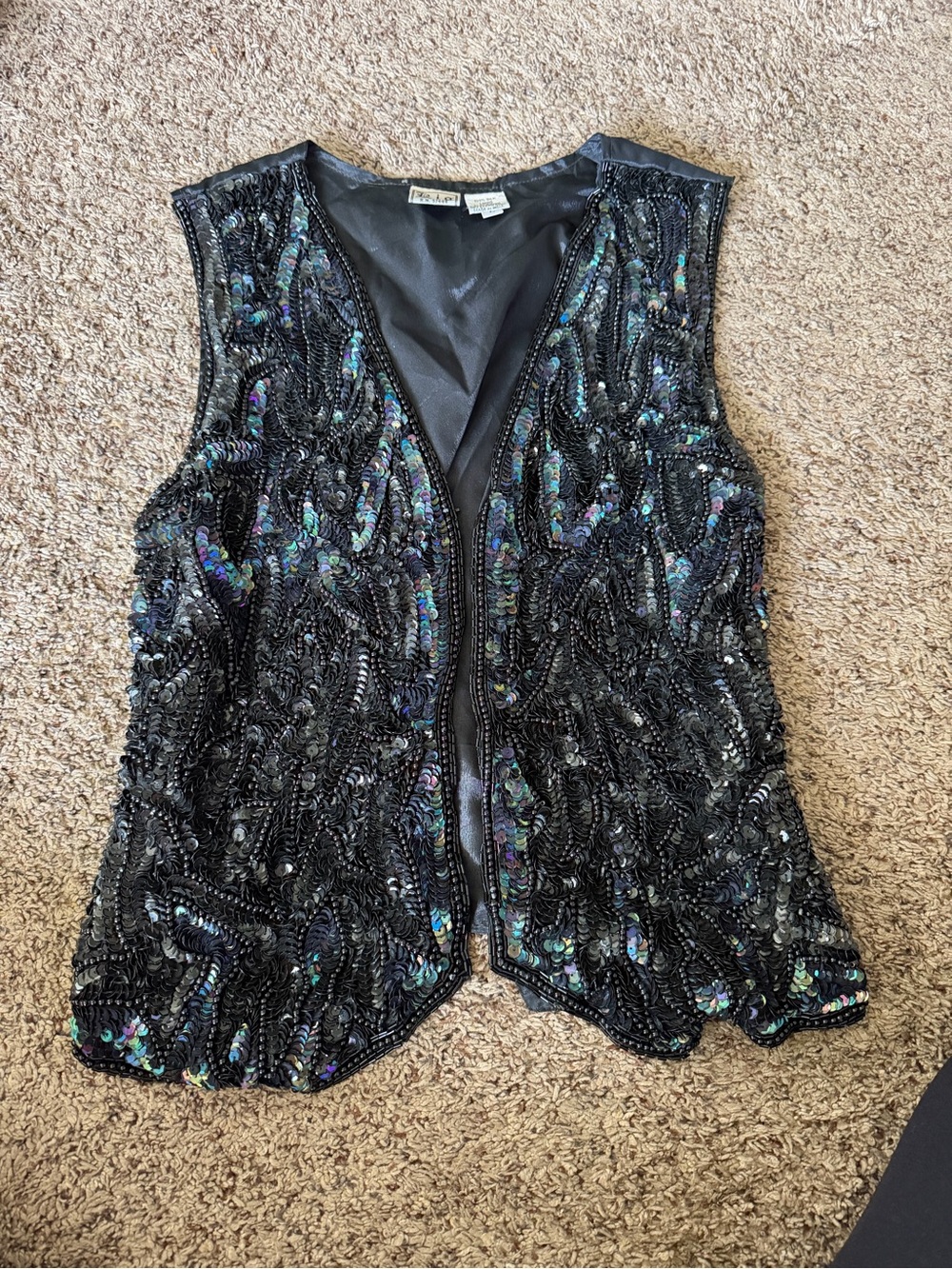 Beaded Black Sequin V-Neck Vest - Women's Evening Tunic